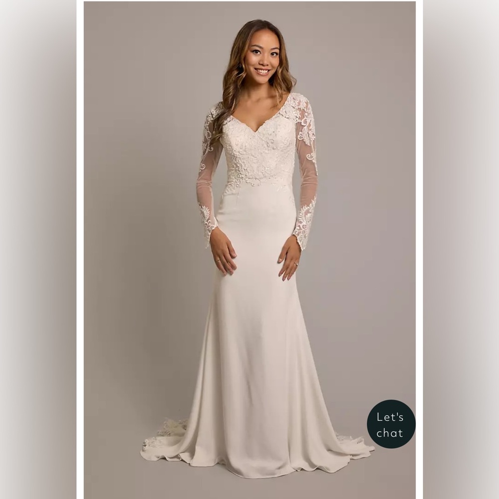 David's Bridal White Long Sleeve Lace Dress